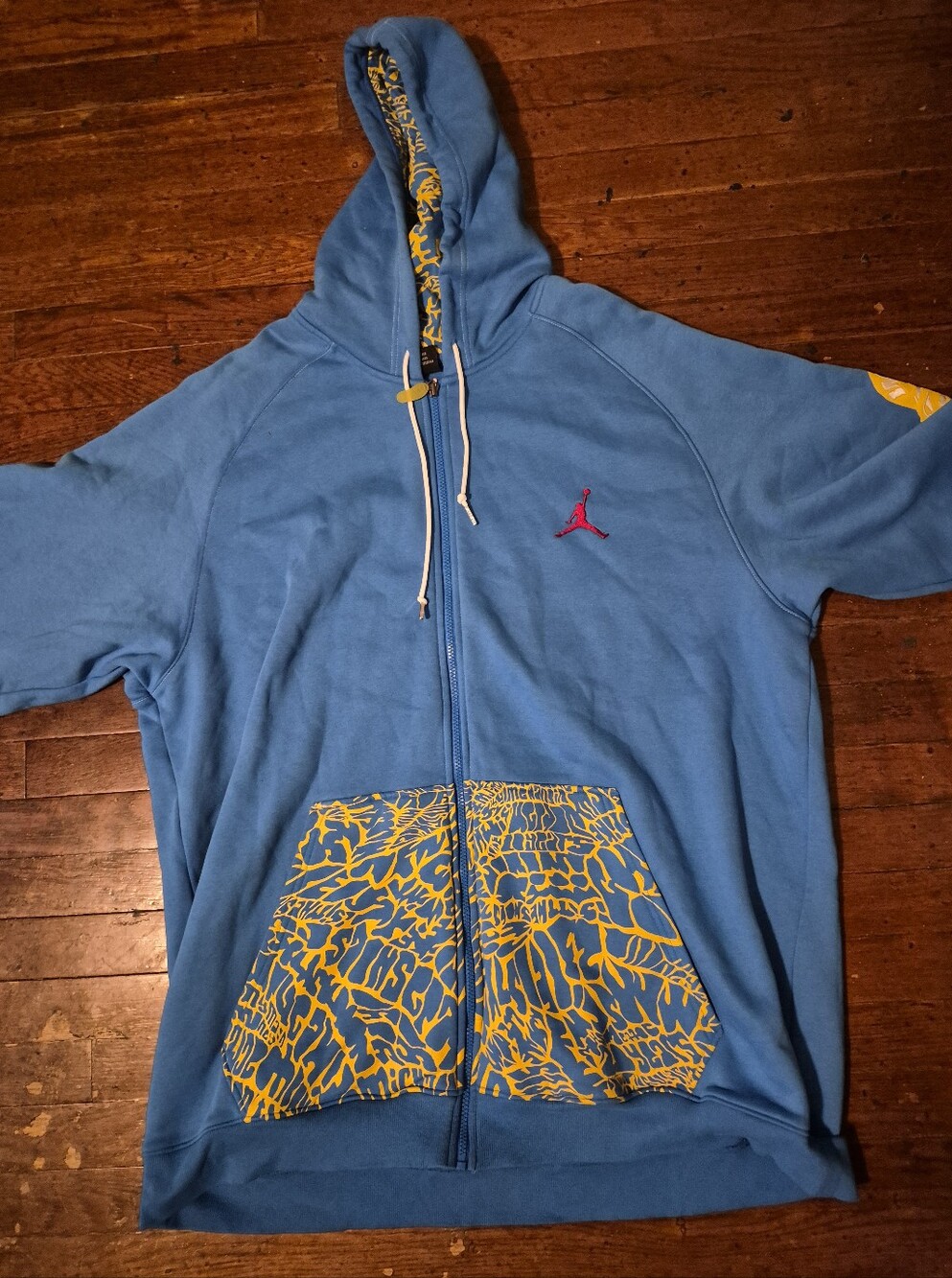 Jordan Light Blue Full-Zip Hoodie with Yellow Graphic Pocket Mens Sz 3XL